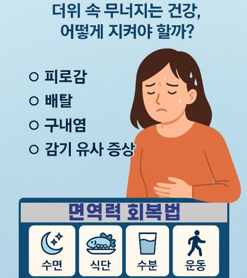 면역력이 떨어져서 힘들어하는 여성의 모습